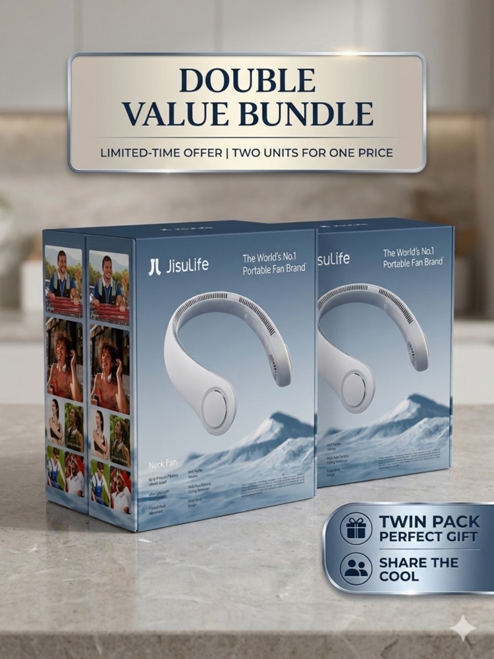🔥 BUNDLE OF 2 JISULIFE Portable Neck Fans | 5 speeds | 18 H Battery New/Open Box